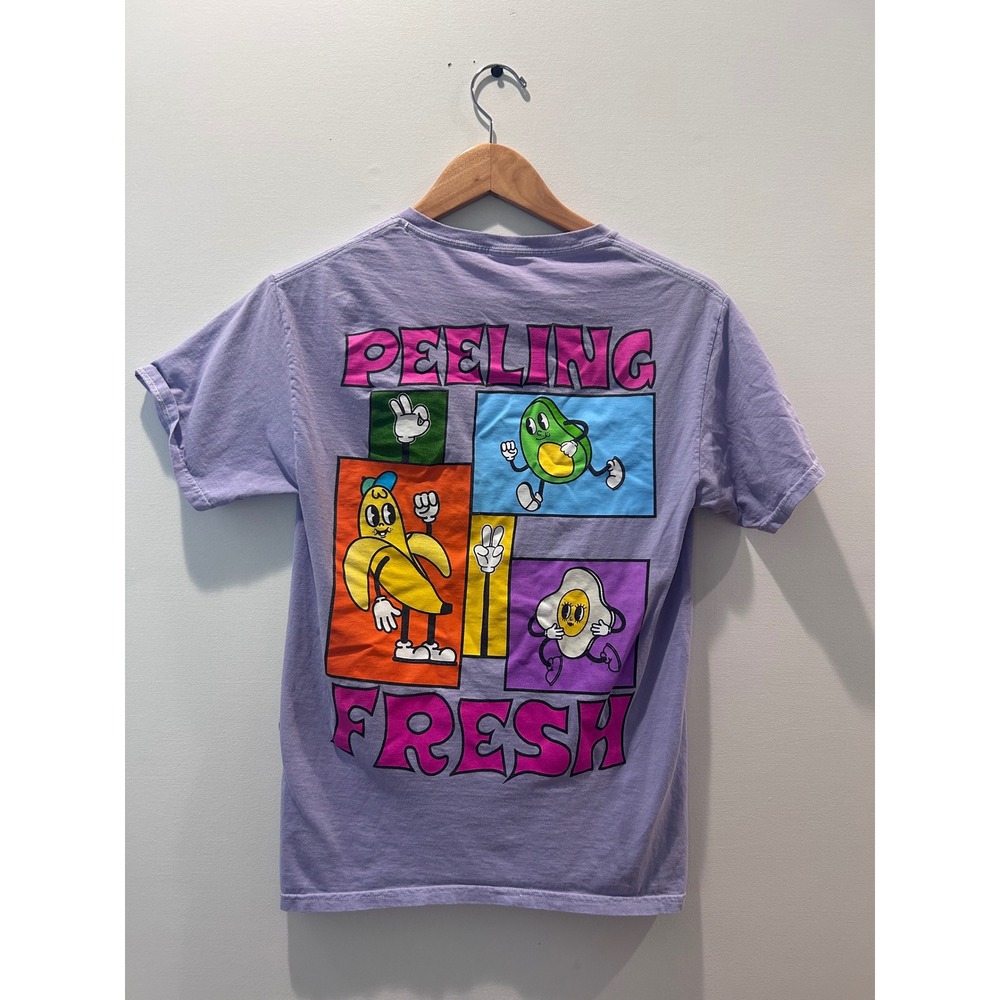 Chemistry Graphic T-Shirt Mens Small Purple Peeling Fresh Banana Avocado Retro